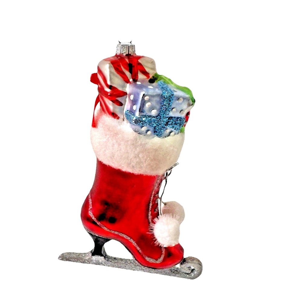 Christopher Radco Christmas Ornament Red  Vintage Shine Sparkle Presents Silver